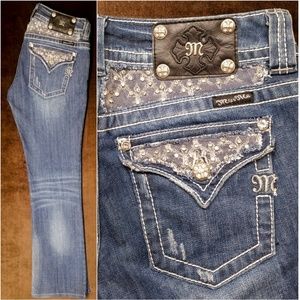 Miss Me💎Lace Rhinestone bling 28x30-1/2" Boot EUC